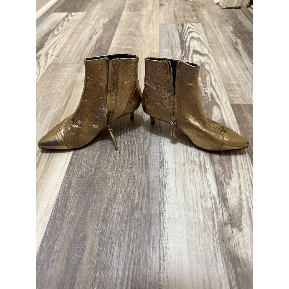 Rebecca Minkoff Gold Metallic Pointed Toe Kitten Heel Ankle Boots Size 6.5 - Picture 2 of 10